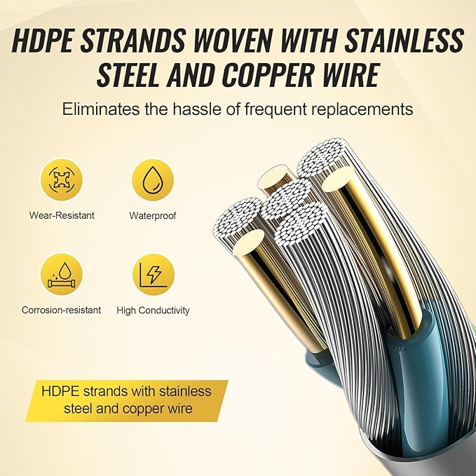 VEVOR Electric Fence Wire, 2625Ft 800M Portable Polywire, 3/32" Diameter 9 Mixed Metal Strands for Reliable Conductivity and UV, Rust Resistance, Fencing Rope Line for Horse, Cattle, Livestock
