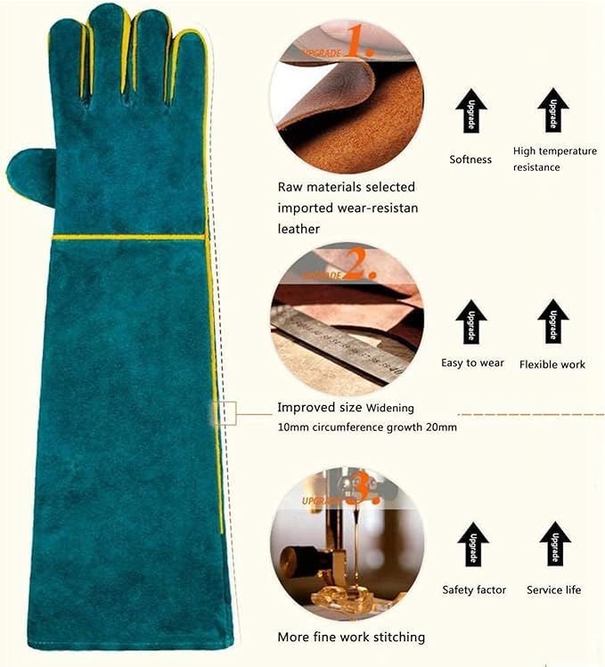 Animal Handling Anti-Bite Gloves, Reinforced Leather Welding Gloves for Gardening Dog Training Cat Scratch