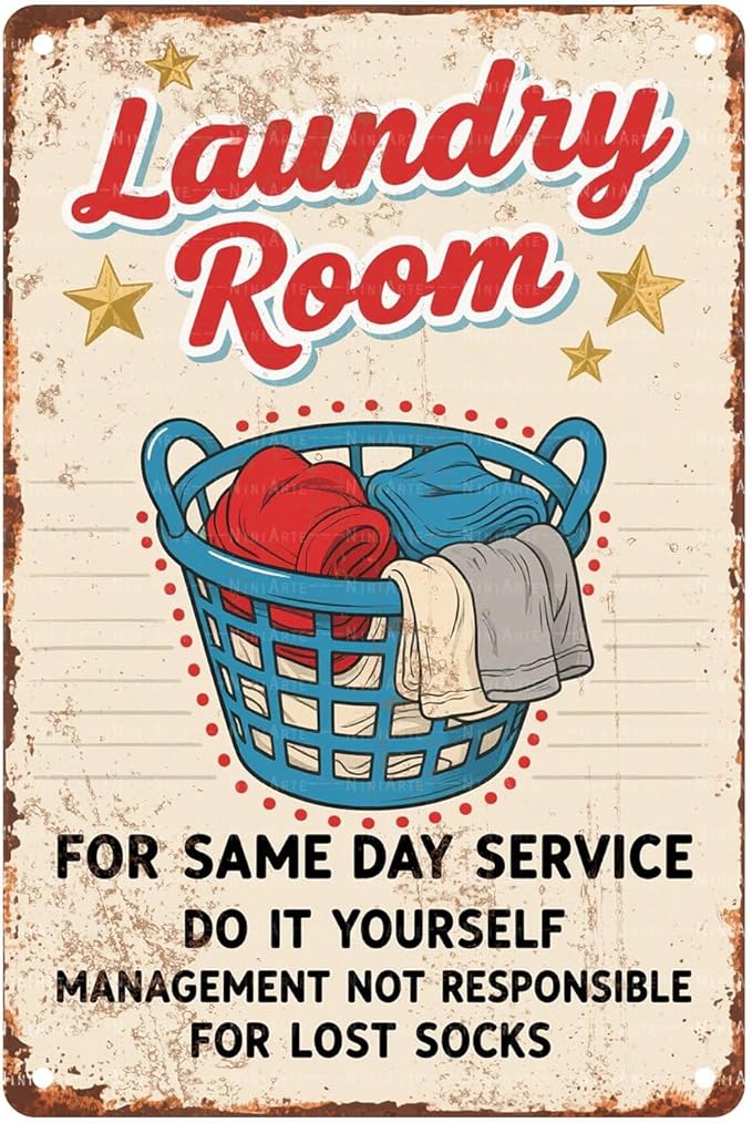 Vintage Laundry Room Metal Tin Sign Retro Styled Wall Art for Bathroom Decor and Utility Room Wall Display 8X12Inch
