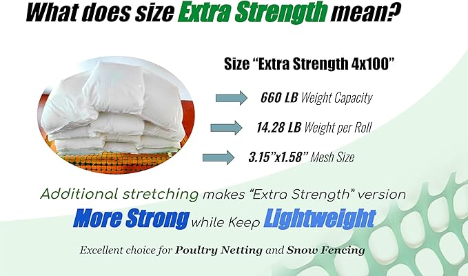 PotatoLife Plastic Mesh Fence Safety Fence, Extra Strength 4'x100' Roll with 100 Zip Ties, Resuable Temporary Netting for Garden Fencing, Construction, Snow Fencing, Animal Barrier, Poultry, Deer, Dog