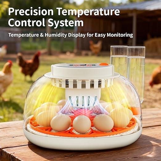 Egg Incubator with Temperature and Humidity Control, Automatic Egg Turning, Egg Candler, External Water Bottle, Adjustable Air Vent, 360° Clear View, for Chicken, Duck & Quail Eggs, APDOE HatchPro 12