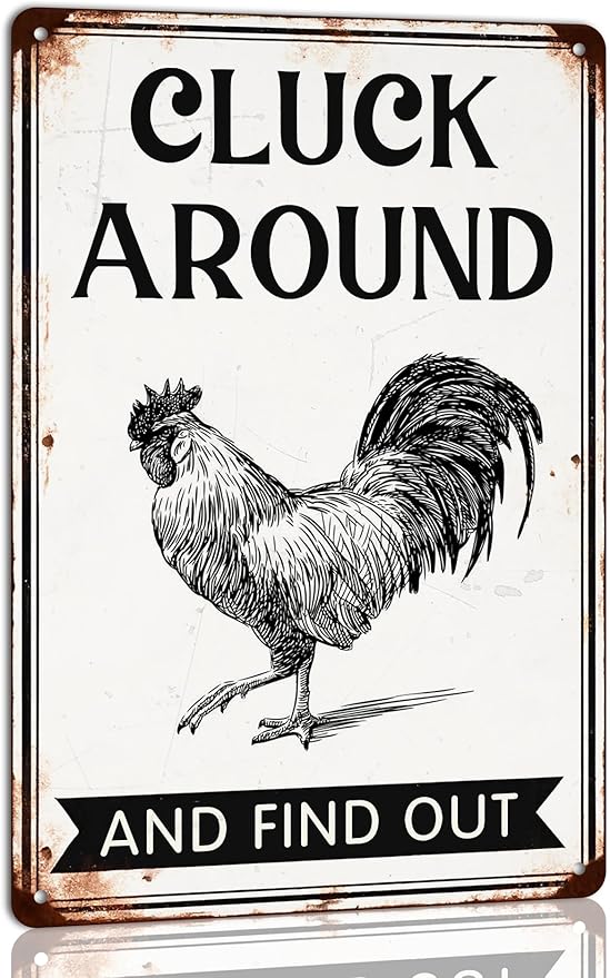Cluck Around and Find Out Metal Tin Sign for Home Farmhouse Chicken Coop Home Kitchen Wall Decoration Chicken Coop Accessories Decor Wall Art 8x12 Inch