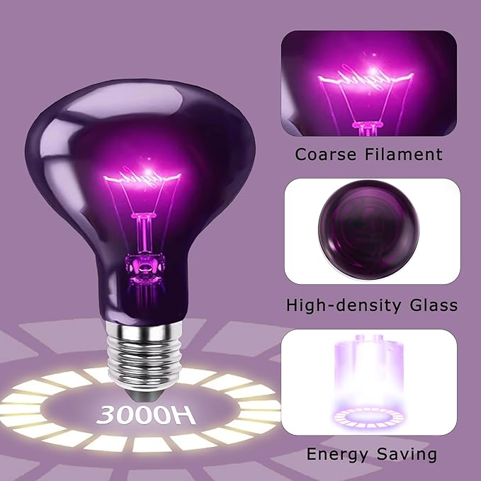 60W Reptile Night Light Bulb - Simulated Moonlight & Purple Heat Lamp for Reptiles and Amphibians - Perfect UVA Basking Light for Bearded Dragons, Lizards and Aquatic Tanks