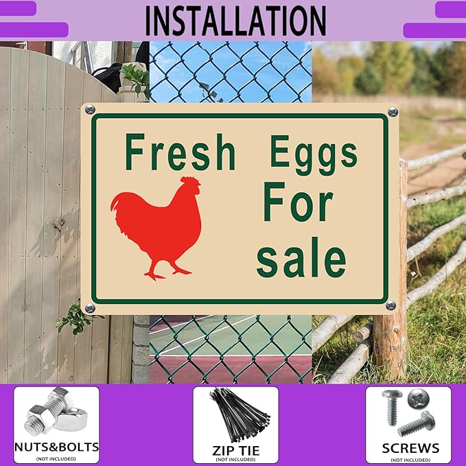 Farm Fresh Eggs for Sale Metal Sign, Farmhouse Chicken Coop Wall Decor Aluminum material，8x12 Inch, Weatherproof,2Pack