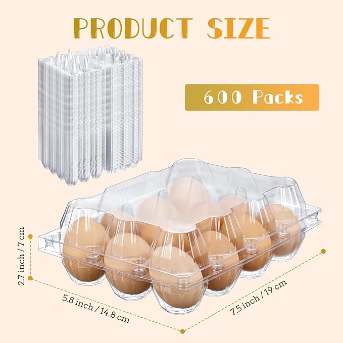 Zubebe 600 Pcs Plastic Egg Cartons Clear Egg Cartons Bulk Blank Tray for Chicken Farm Business Market Home Refrigerator Storage