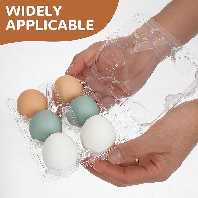 50-Pack of 6-Count Plastic Egg Cartons – Clear Break-Resistant & Reusable Egg Tray for Duck or Medium Eggs, Stackable Eggs Holder for Refrigerator, Home Kitchen, Market & Farm Use