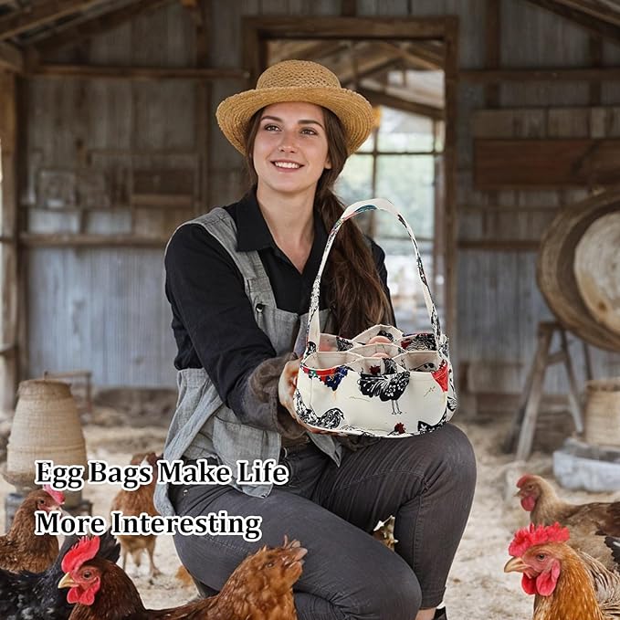 Egg Collection Basket, Egg Bags, Portable Eggs Carrier, Eggs Gathering Basket with 7 Pouches for Home Garden Farm Use