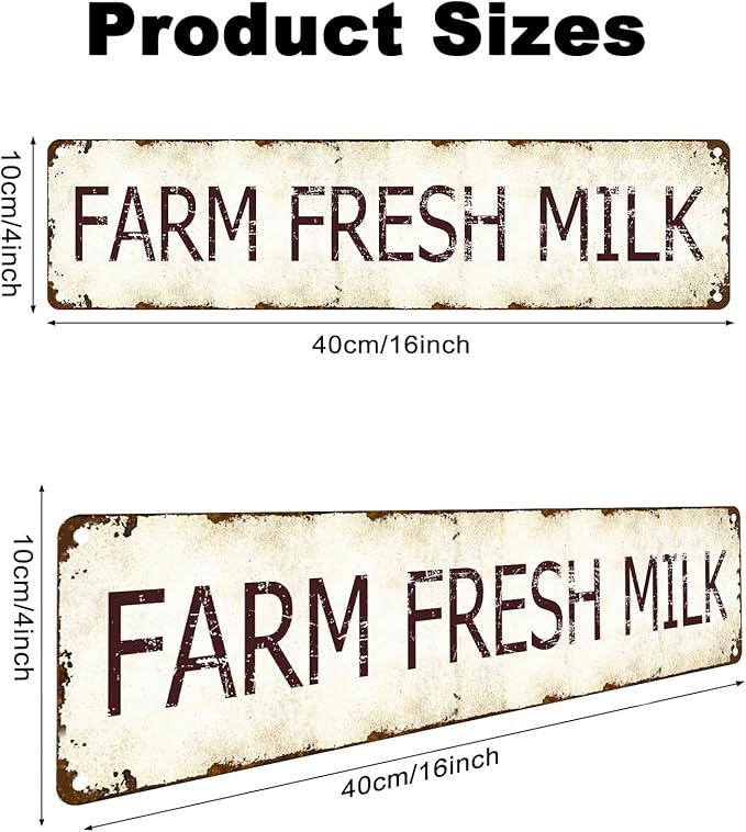Vintage Farm Fresh Milk Tin Sign - Retro Milk Bottle and Cow Metal Wall Art 4x16 Inch, Rustic Tin Plaque for Kitchen, Cafe, Bar - Durable Dairy Decor for Restaurant, Farmhouse, Man Cave Gift