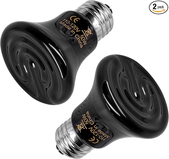 Ceramic Heat Emitter, 50W Mini Reptile Heat Lamp, No Light Emitting Turtle Heater, Efficient Heating Solution for Aquariums, 2 Pack for Optimal Temperature Control