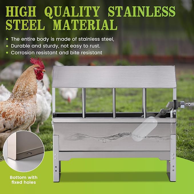 Automatic Chicken Waterer Metal Chicken Water Feeder Stainless Large Chicken Waterer System Auto Poultry Waterer Dispenser with Stand Legs for Pigeon, Duck, Goose, Geese,Quail,Turkeys