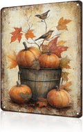 Autumn Harvest Metal Sign Vintage Pumpkin Birds Tin Sign Rustic Farmhouse Wall Decor for Home Cafe and Garden Indoor Outdoor Use 12x16Inch