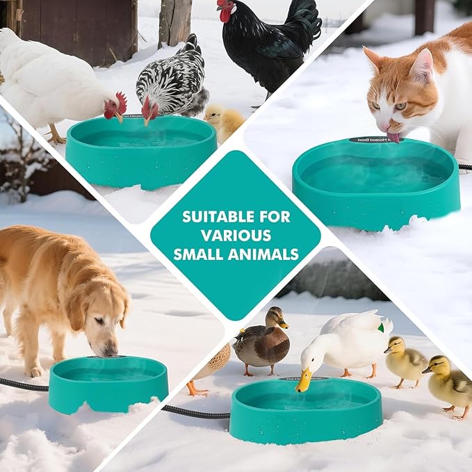 3.7L Heated Water Bowl for Dog & Cat, Outdoor Heated Dog Bowl, Large Waterproof Heated Warming Pet Bowl for Outside, Anti-Freeze Heated Pet Water Dish for Rabbit, Chicken, Duck, Squirrel (35 Watts)