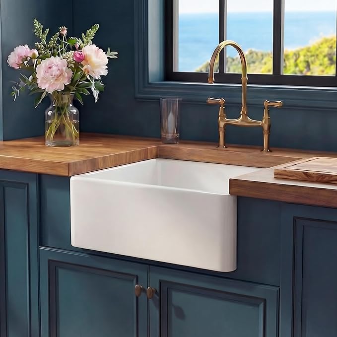Miuara Farmhouse Sink 24 Inch - Small Apron Front Undermount Kitchen Sink Reversible 24"x18"x10", Farm House Style Single Bowl, Heavy Duty Solid Fireclay, Glossy White, for Kitchen & Laundry