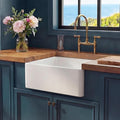 Miuara Farmhouse Sink 24 Inch - Small Apron Front Undermount Kitchen Sink Reversible 24"x18"x10", Farm House Style Single Bowl, Heavy Duty Solid Fireclay, Glossy White, for Kitchen & Laundry