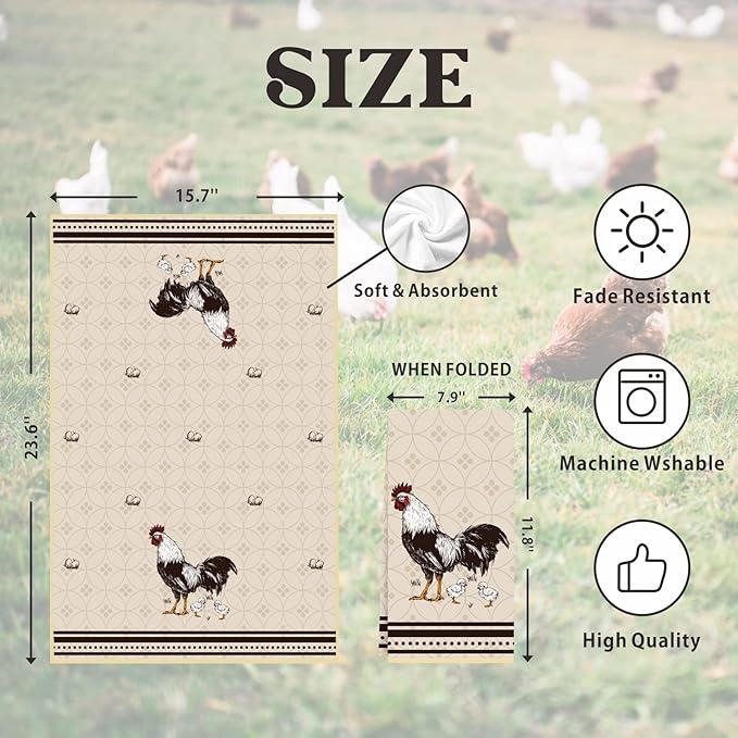 Cheroloven Chicken Kitchen Towels, 2 Pack Vintage Dish Towels, Chicken Mom Gifts for Women, Farmhouse Kitchen Bathroom Decor, Birthday Housewarming Gifts for Rooster Lovers