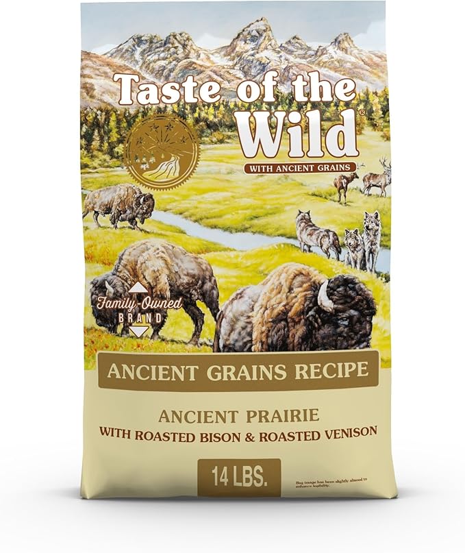 Taste of The Wild with Ancient Grains, Ancient Prairie Canine Recipe with Roasted Bison and Venison Dry Dog Food, Made with High Protein from Real Meat and Guaranteed Nutrients and Probiotics 14lb