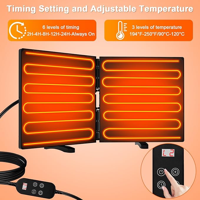 Chicken Coop Heater for Winter, Adjustable Temperature and Time Setting Chicken Heater for Inside Coop, 220W Radiant Heat Large Size Waterproof Chicken Coop Warmer for Outdoor Pet, 22.5'' X 11.2''