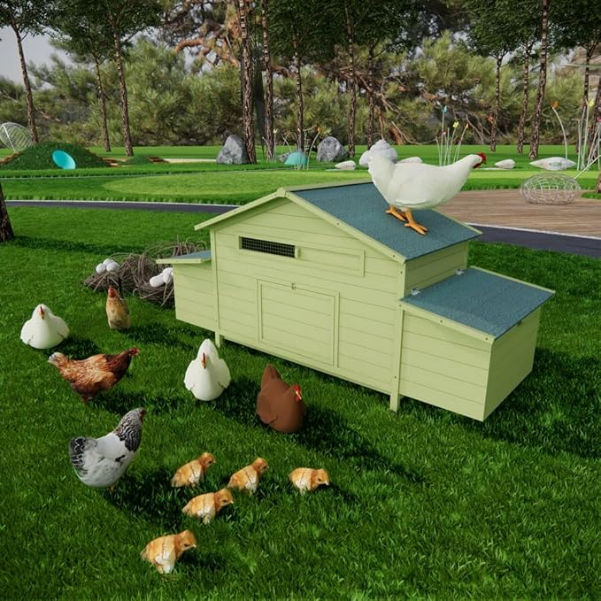 Large Wooden Chicken Coop Outdoor Hen House with 2 Free-Range Doors, 2 Nesting Boxes, and Chicken Perch for Backyard Poultry, 11.12 ft²