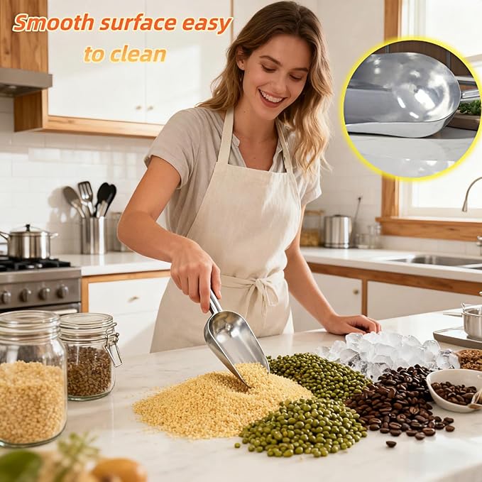 Ice Scoop, 5 oz Heavy Duty Cast Aluminum, Ergonomic S-Curve Handle, Commercial Grade for Ice, Coffee, Popcorn, Flour, Sugar, Food-Grade & Rust-Proof Kitchen Tool (S (5oz))