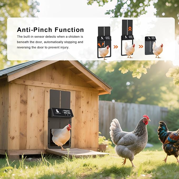 Automatic Chicken Coop Door with Anti-Pinch,Chicken Coop Door Solar Powered with LCD Screen,Electric Auto Chicken Coop Door with Timer&Light Sensor Chicken Door,Aluminum Automatic Chicken Door Opener