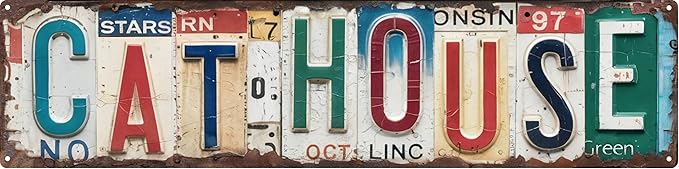 Vintage Cat House Wall Decor Street Signs Cat Lover Metal Tin Signs 4x16 in