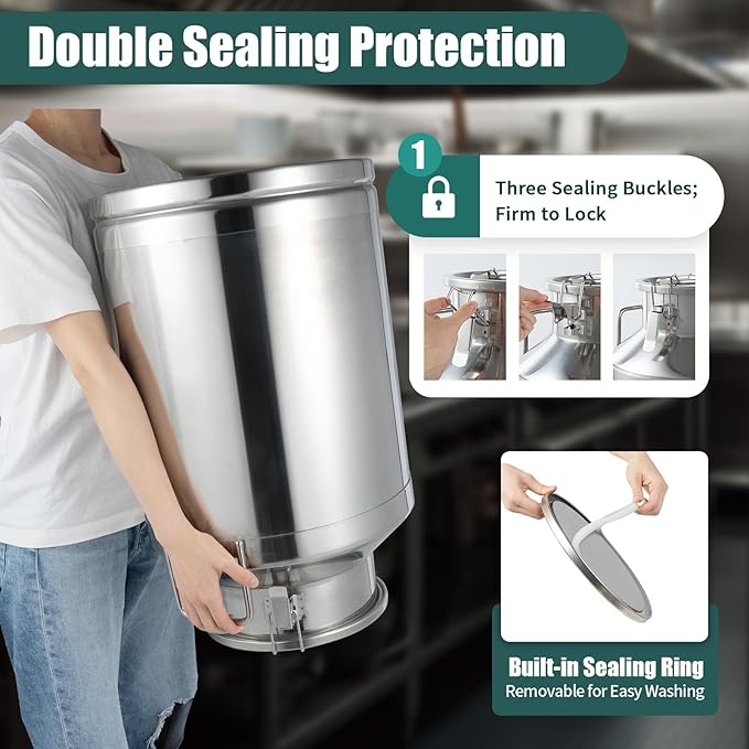 Stainless Steel Milk Can 15.85 Gallons, Airtight Food Storage Container with Locking Lid, Commercial Grade 201 SS for Milk, Honey, Grains, Large Metal Bin with Handle