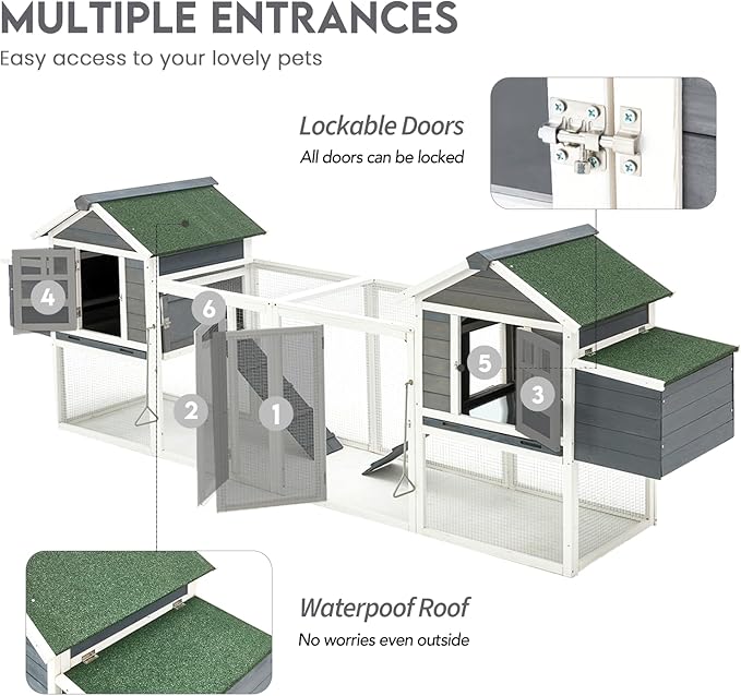 U-MAX Extra Large Chicken Coop with Run, 123" Wooden Chicken Coop 4-6 Chickens, Outdoor Hen House with Run & Removable Trays, Outdoor Hen Fence Poultry Pet Cage for Backyard, Grey