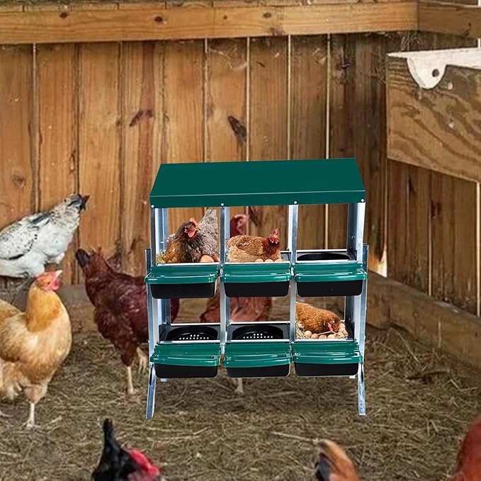 Metal Nesting Box for Chickens (6 Holes) - Heavy Duty Galvanized Steel Hen Laying Box, Outdoor Poultry Nest for Hens, Farm & Ranch Poultry Habitat Supplies