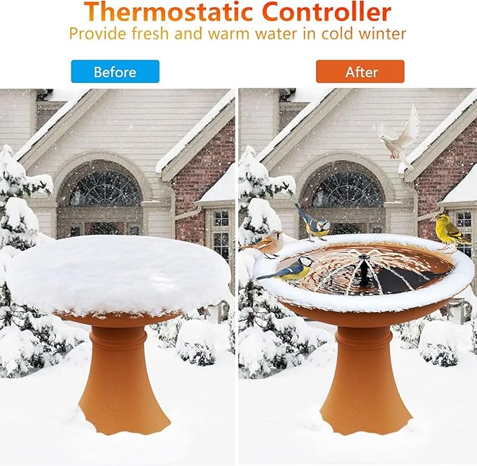 60W De-icer Submergible Bird Bath Heater Thermostatic Controlled Chicken Water Heater for Outdoors in Winter Animal Water Heater Ideal for Livestock Poultry Horses Cows Birds Chicken Farm Trough