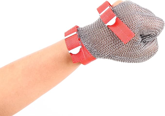 3-Finger Chainmail Glove, Stainless Steel Metal Cut Resistant Glove with Strap (3-Finger, Large (Pack of 1))