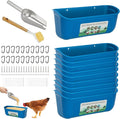 10 Pack Fence Feed Feeder 4.5 Quart Hanging Chicken Feeder Trough with Brush & Scoop Blue Goat Hanging Fence Feeders Feeder with Hooks Screws & Zip Tie for Livestock Feeding Container Goats Supplies