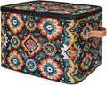 Retro Boho Ethnic Storage Bins with Zipper Lid Fabric Storage Containers for Clothes Collapsible Closet Storage Basket with Metal Frame 2 Pack