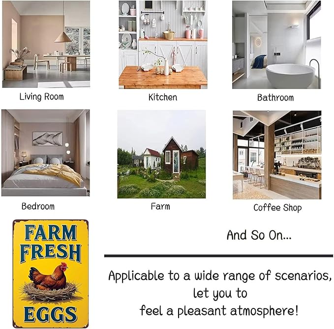 Funnysign Vintage Farm Fresh Eggs Chicken Tin Sign for Chicken Coop Farm Kitchen Garden Yard Decor 8x12 inch(3881)