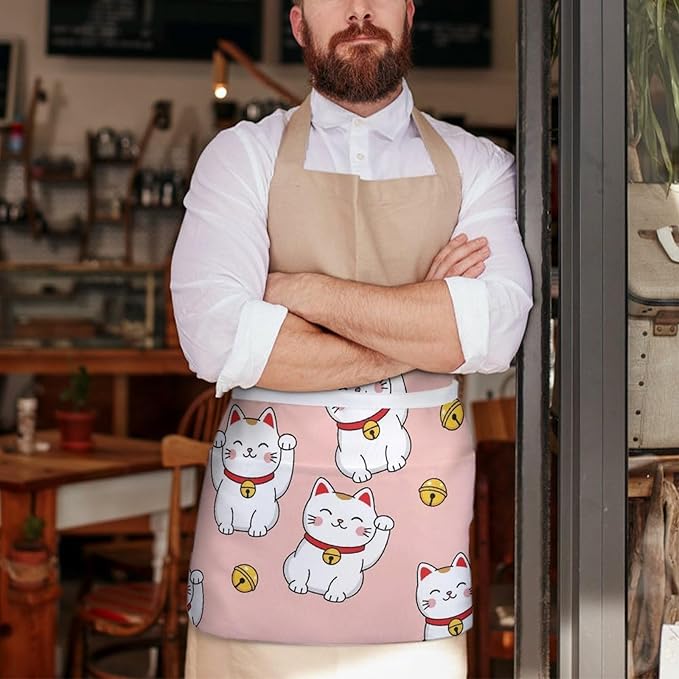 Server Waist Aprons Waitress Unisex Chef Works Half Apron with 3 Pockets