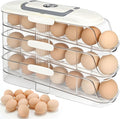 Egg Dispenser for Refrigerator, 3-Layer Clear Plastic Egg Holder Adopt Transparent PET Material & Hidden Handle Design – Egg Organizer for Refrigerator with Cover Lock Buckle (Capacity for 21 Eggs)