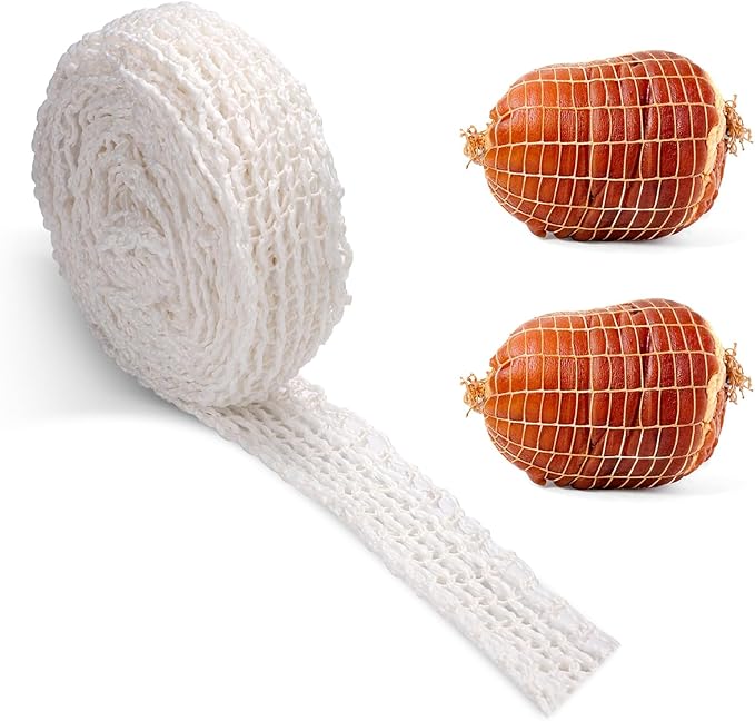 5m Meat Netting Roll, Size 16, Elastic Ham Netting Smoked Meat Poultry Ham Netting Beef Netting Precut Butcher Twine Netting for Meat Cooking Meat Sausage Making