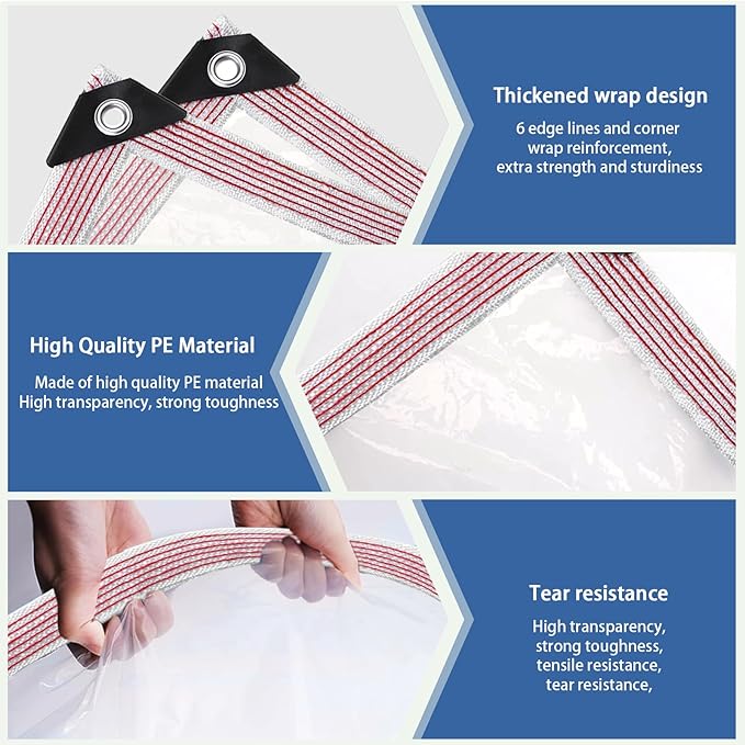 Clear Tarp Waterproof with Grommets 5x6ft,Transparent Tarpaulin Large (Small),Heavy Duty PVC Vinyl Tarps Cover for Outdoor/Camping/Plant/Garden/Chicken Coop