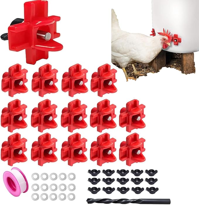 15 pcs Chicken Waterer Nipples with Drill Bits,Horizontal Automatic Chicken Waterer,Leakproof Poultry Watering System for Chicken Coop