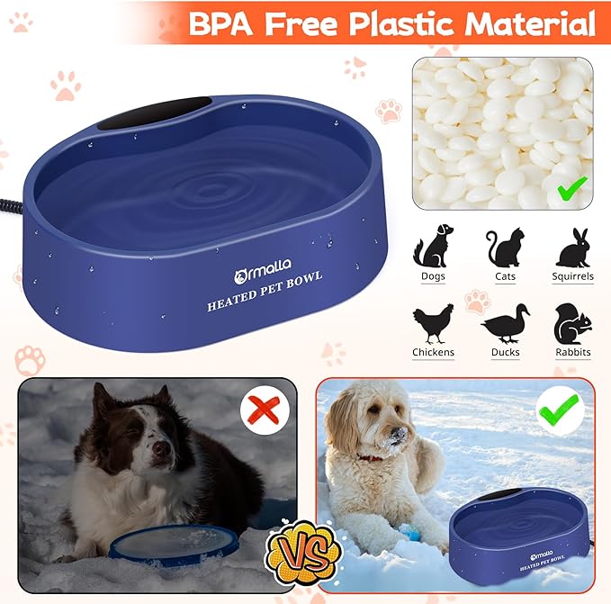 Heated Dog Water Bowl, Large Capacity 125oz Outdoor Heated Pet Bowl for Dog, Cat, Chicken and Squirrel, Thermal Bowl with Chew Resistant Power Cord, 35W