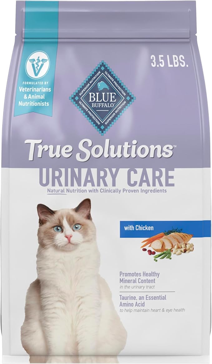 Blue Buffalo True Solutions Urinary Care Natural Nutrition with Clinically Proven Ingredients, Adult Cat Dry Food, with Chicken, 3.5 lb. Bag