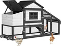 Aivituvin Chicken Coop Outdoor with Wheels, Mobile Hen House Wooden Poultry Cage with Run & Waterproof Roof (Black with White)