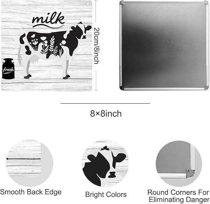 Cow Decor For Kitchen Country Home Decor Rustic Farmhouse Cow Wall Decoration Farm Animal Tin Sign 8×8 Inches Metal Sign