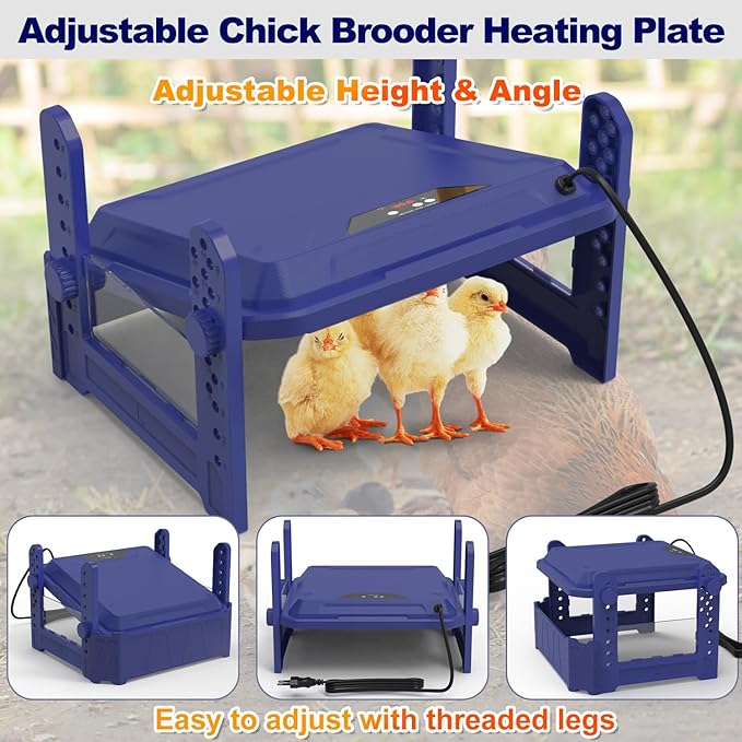 Chick Brooder Heating Plate with Adjustable Temperature, 12"x12" Chicken Brooder Heater for Baby Chicks, Ducklings, Safer Alternative to Heat Lamps, Adjustable Height, 65W Brooder Plate(Blue)