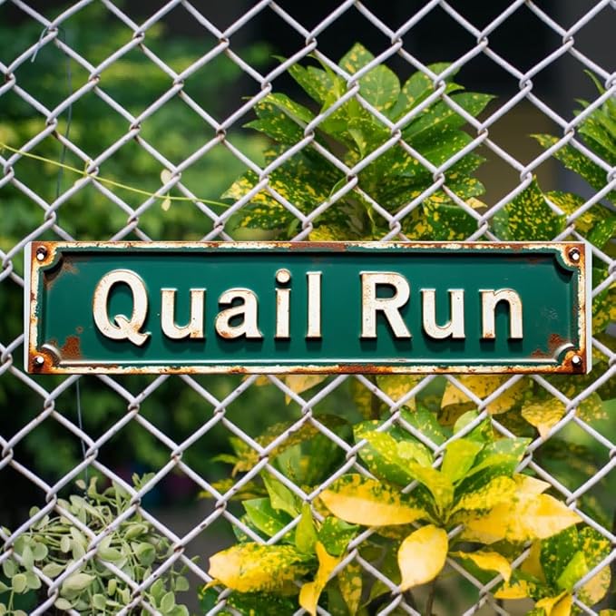 Vintage Tin Sign 16 * 4 Inch Quail Run Marker - Decor for Kitchen, Patio, Bedroom | retro kitchen decor, patio signs, vintage bedroom decor