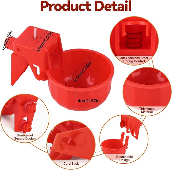 Kalolary Detachable Chicken Waterer Cup, 12 Packs Tee Fittings Automatic Poultry Drinking Cups with Hole Open Drill Bit,Professional Poultry Water Container for Chick,Duck, Goose,Bunny,Turkey,Pigeon