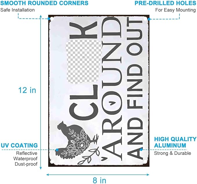 "Funny Chicken Warning Sign - Tin Sign for Farmhouse, Kitchen, Garden, Bar or Pub Decor - 8x12 Inch"