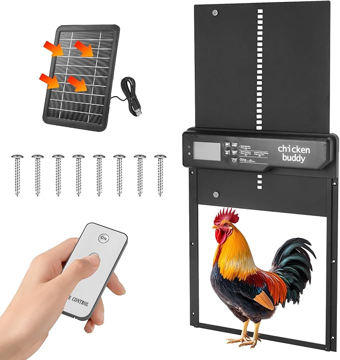 Automatic Chicken Coop Door, Large Aluminum Alloy Door with Timer & Manual Modes, Anti-Pinch Safety, Programmable LCD Controller for Secure Poultry Access(Black)