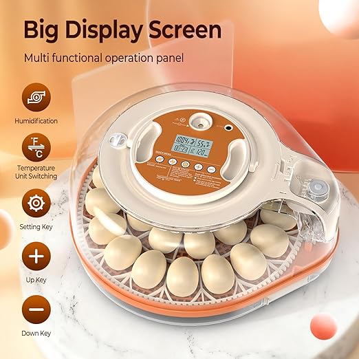 HOWOOlUA 56 Egg Incubator for Hatching Eggs with Auto Turn, Temp & Humidity Control, Built-in Candler Large Capacity Egg Incubator for Chicken Duck Goose Eggs (26-Orange)