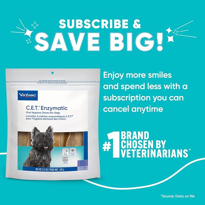 Virbac C.E.T.® Enzymatic Oral Hygiene Chews for Dogs, Small - Plaque & Tartar Control - Single Layer Beefhide with Exclusive Dual-Enzyme System & Tasty Chicken Flavor - Easy to Give Dog Dental Chew