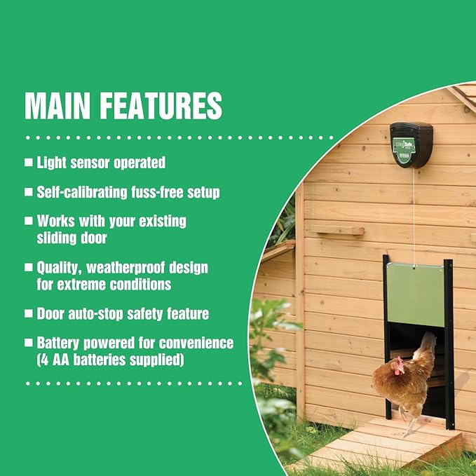 Brinsea ChickSafe Eco Automatic Chicken Coop Door Opener for Vertical Sliding or Hinged Hen House Doors with Adjustable Light Sensor, Safety Sensor